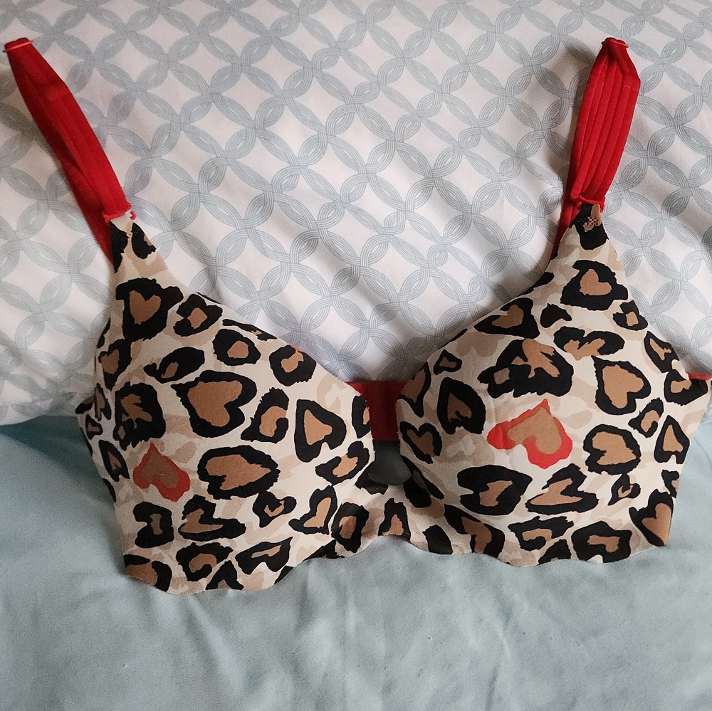 Victoria's Secret Leopard Print Bra with Red Accents
